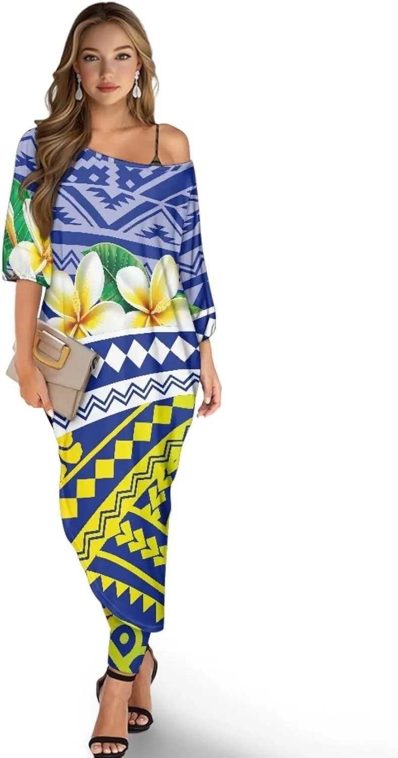 2 Pieces Polynesian Traditional Women Clothing Samoa Puletasi Dress Ladies Casual Tops and Skinny Pants Set