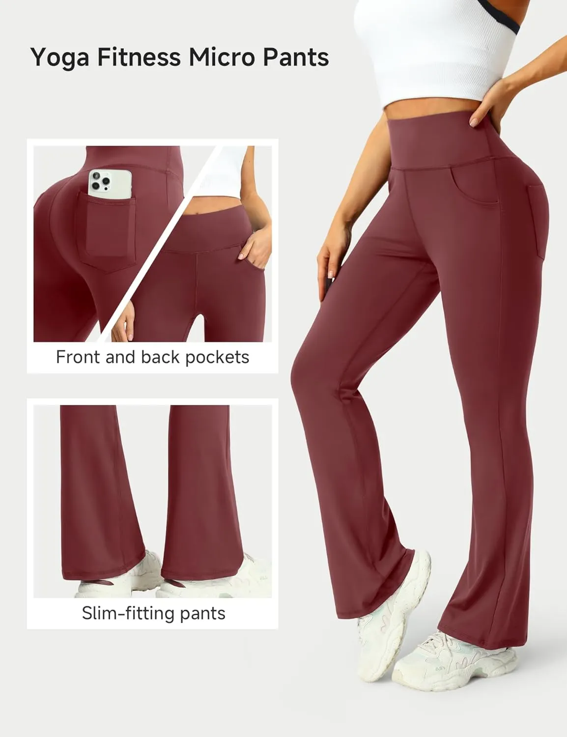 3 Packs Womens High Waist Flare Pants-Flare Yoga PantsYoga Pants with Pockets - High Waist and Wide Leg