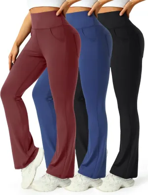 3 Packs Womens High Waist Flare Pants-Flare Yoga PantsYoga Pants with Pockets - High Waist and Wide Leg