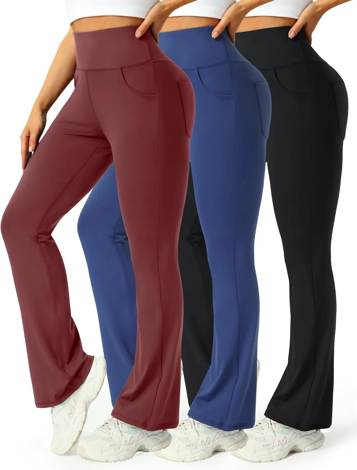 3 Packs Womens High Waist Flare Pants-Flare Yoga PantsYoga Pants with Pockets - High Waist and Wide Leg