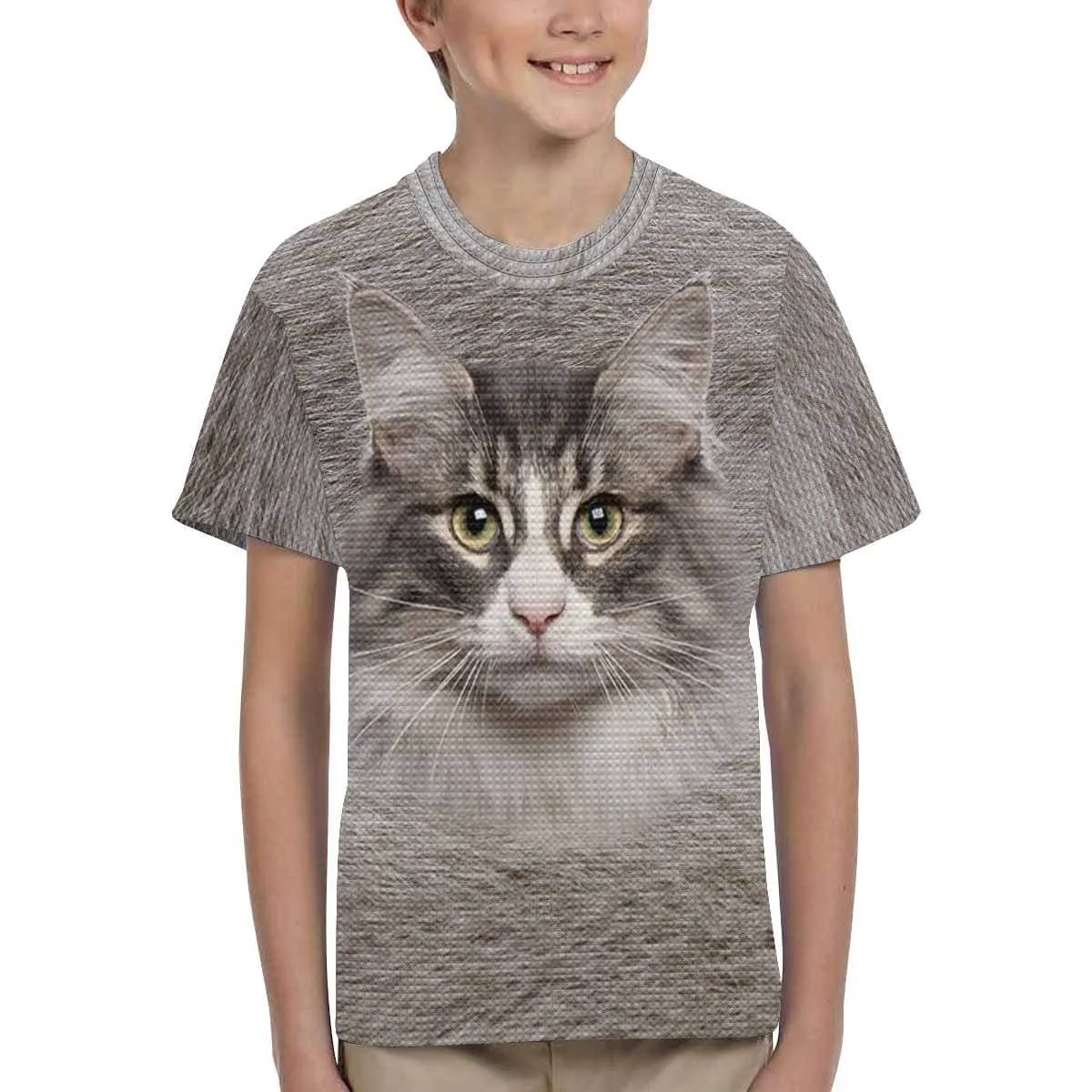 #6-15Y Custom Photo Cute Cat Face Kid's All Over Print T-shirt