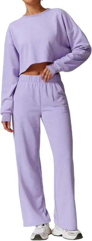 ABOCIW Womens 2 Piece Sweatsuits Set Long Sleeve Open Back Cropped Sweatshirt Wide Leg Sweatpants Fall Outfits Tracksuit