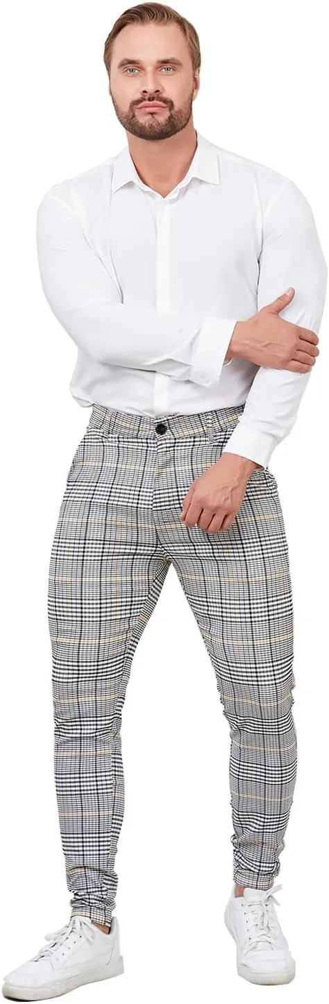 ALLELMS Mens Chinos Slim Fit Stretch Flat-Front Skinny Dress Pants