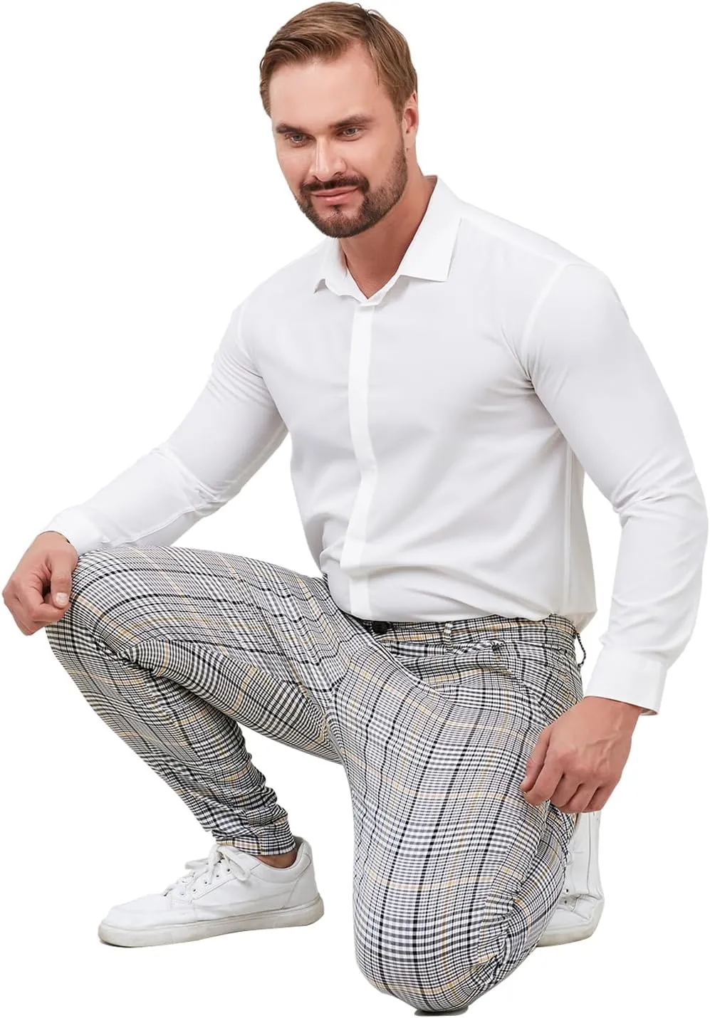 ALLELMS Mens Chinos Slim Fit Stretch Flat-Front Skinny Dress Pants