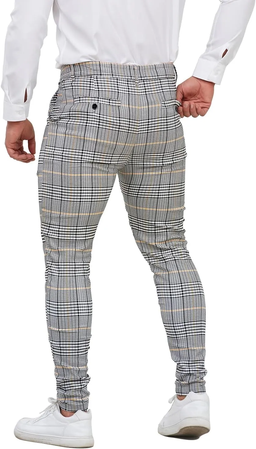 ALLELMS Mens Chinos Slim Fit Stretch Flat-Front Skinny Dress Pants