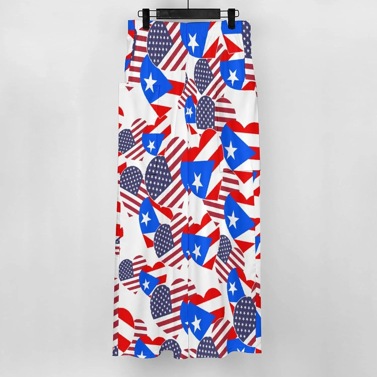 American Puerto Rico Heart Women's Casual Pants Yoga Loose Wide Legs Trousers with Pockets High Waist