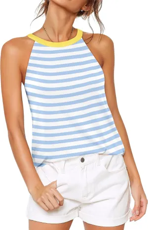 ANRABESS Halter Tops for Women Sleeveless Crew Neck Basic Camisole Tank Top 2025 Casual Summer Beach Outfits