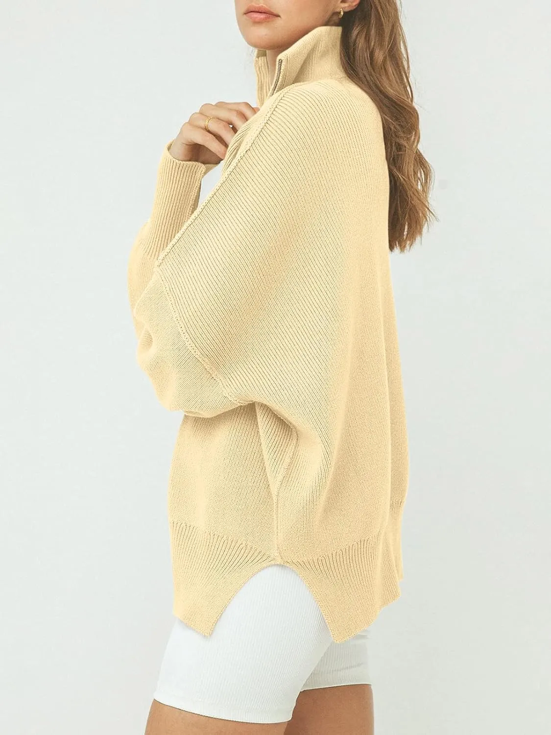 ANRABESS Women's Oversized Fashion Long Sleeve Quarter Zip Baggy Loose Slouchy Sweater Pullover Tops 2025 Fall Outfits