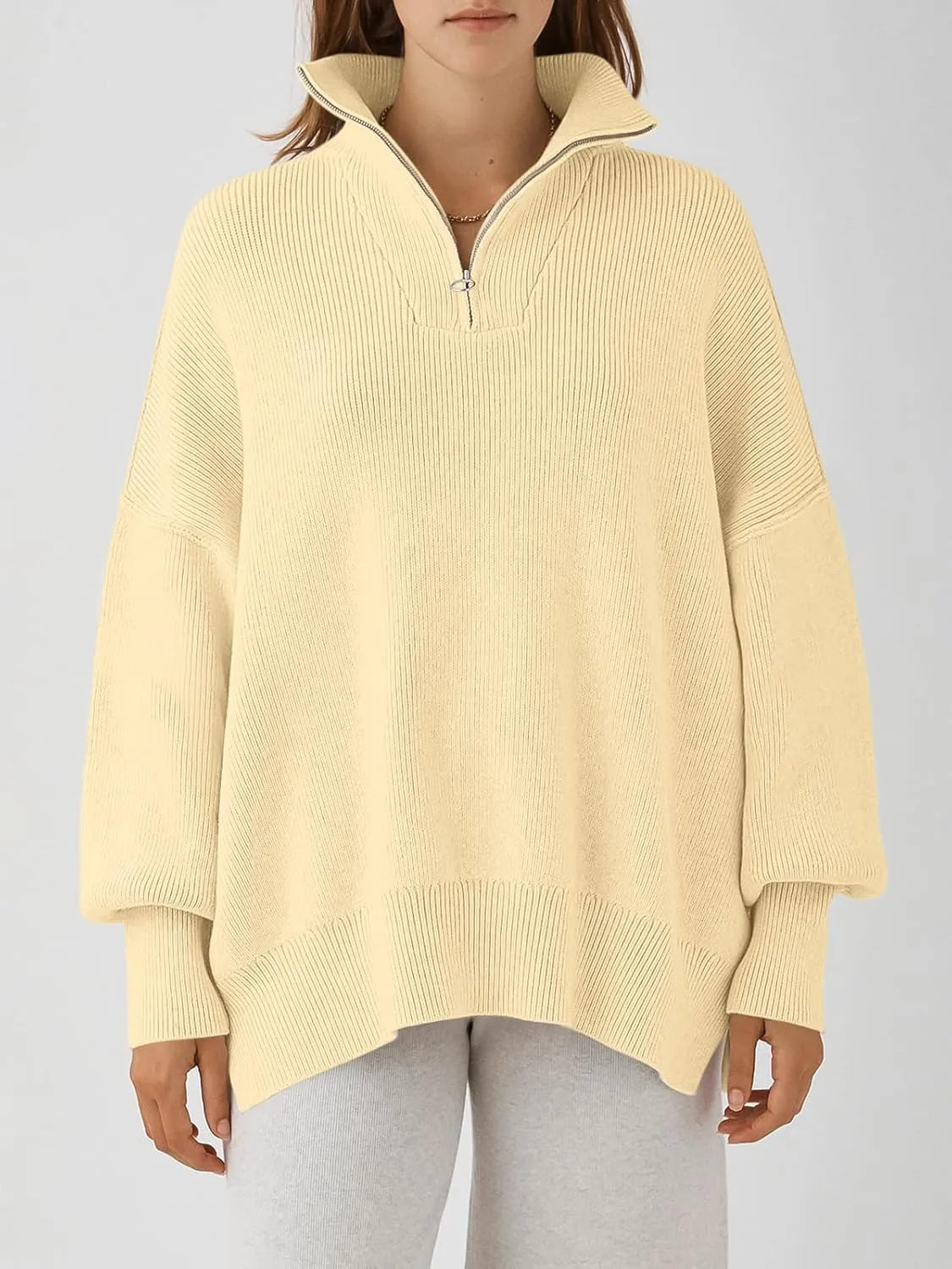 ANRABESS Women's Oversized Fashion Long Sleeve Quarter Zip Baggy Loose Slouchy Sweater Pullover Tops 2025 Fall Outfits
