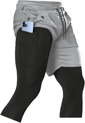 Aolesy Men's 2 in 1 Running Pants, Gym Workout Compression Pants for Men Training Athletic Pants