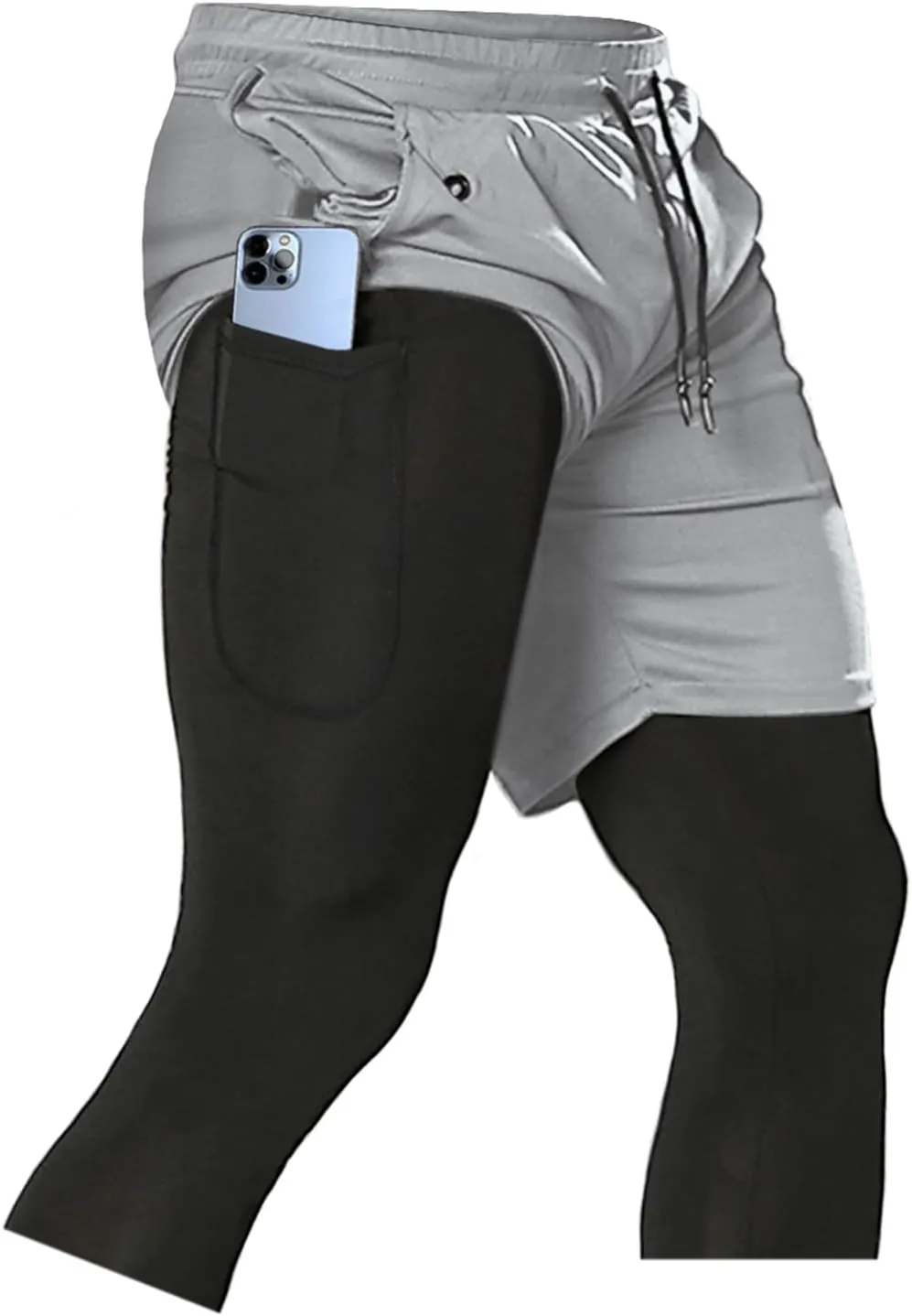Aolesy Men's 2 in 1 Running Pants, Gym Workout Compression Pants for Men Training Athletic Pants