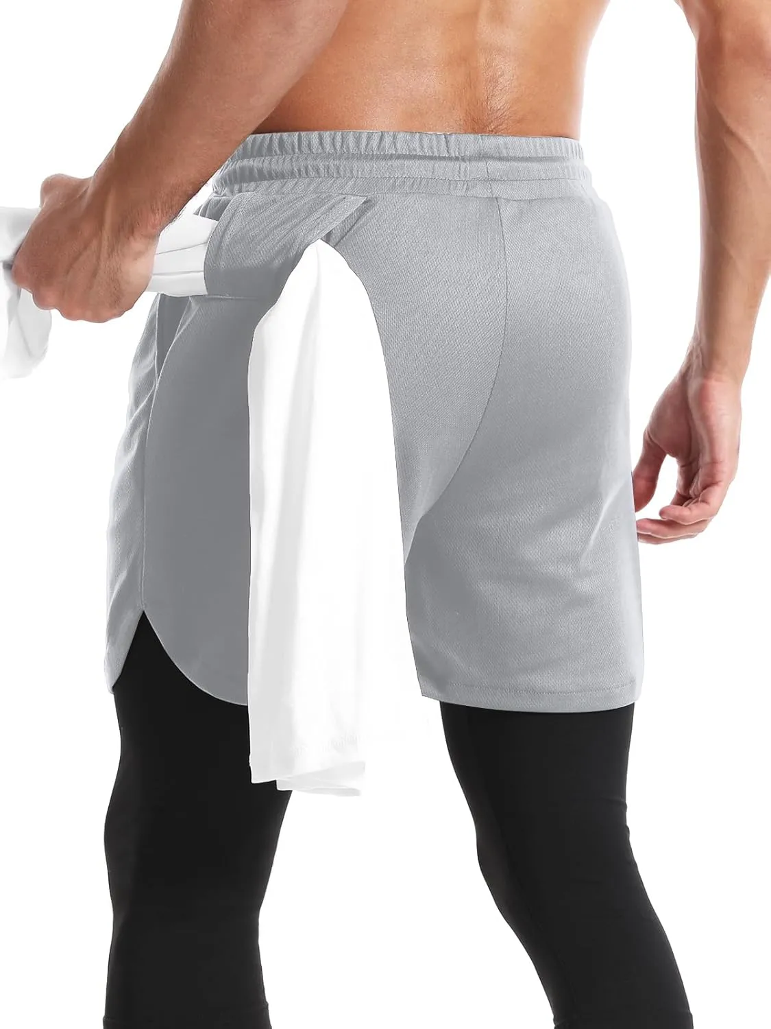 Aolesy Men's 2 in 1 Running Pants, Gym Workout Compression Pants for Men Training Athletic Pants