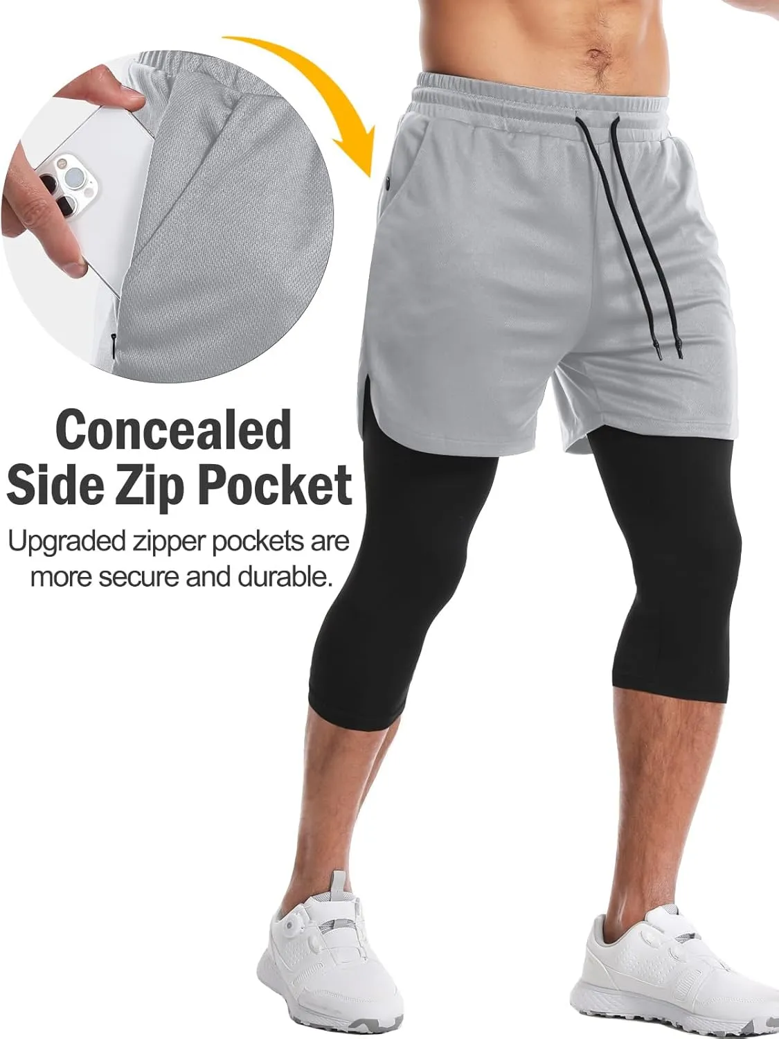 Aolesy Men's 2 in 1 Running Pants, Gym Workout Compression Pants for Men Training Athletic Pants