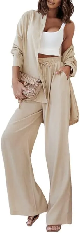 Argeousgor Women Two Pieces Floral Pants Set Long Sleeve Button Down Shirt High Waist Long Pants Loungewear Streetwear Suits
