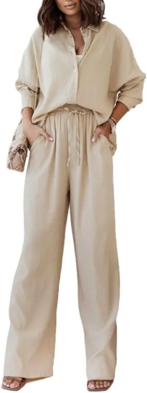 Argeousgor Women Two Pieces Floral Pants Set Long Sleeve Button Down Shirt High Waist Long Pants Loungewear Streetwear Suits