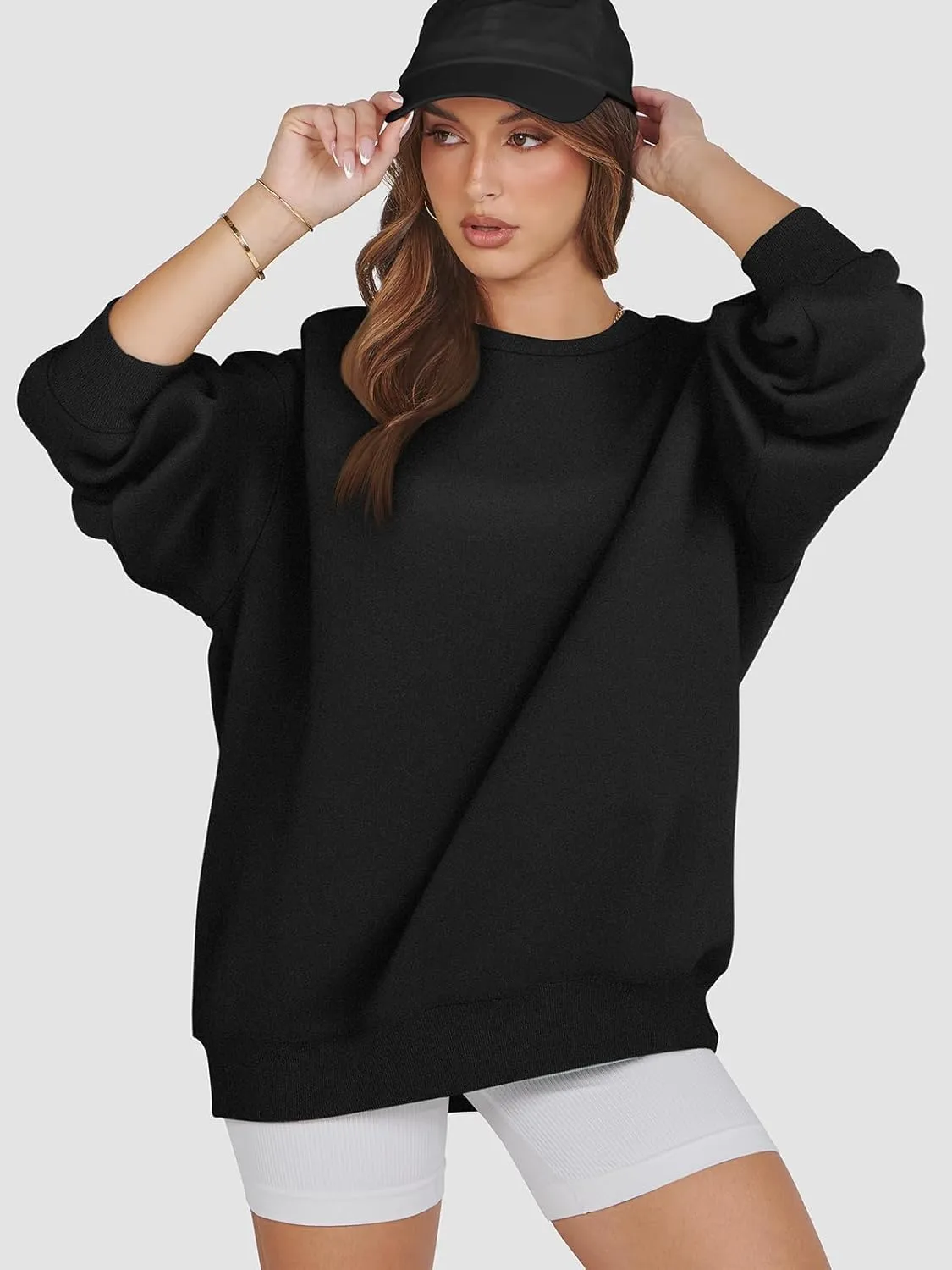 ATHMILE Oversized Sweatshirt for Women Crewneck Fleece Long Sleeve Pullover Hoodies Tops Fall Fashion Outfits Clothes 2025