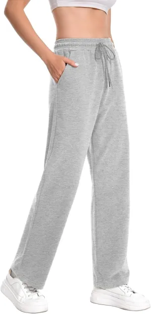 Auriviz High Waisted Sweat Pants Drawstring Womens Sweatpants Slant Side Pockets Straight Leg Pants 29 Inseam