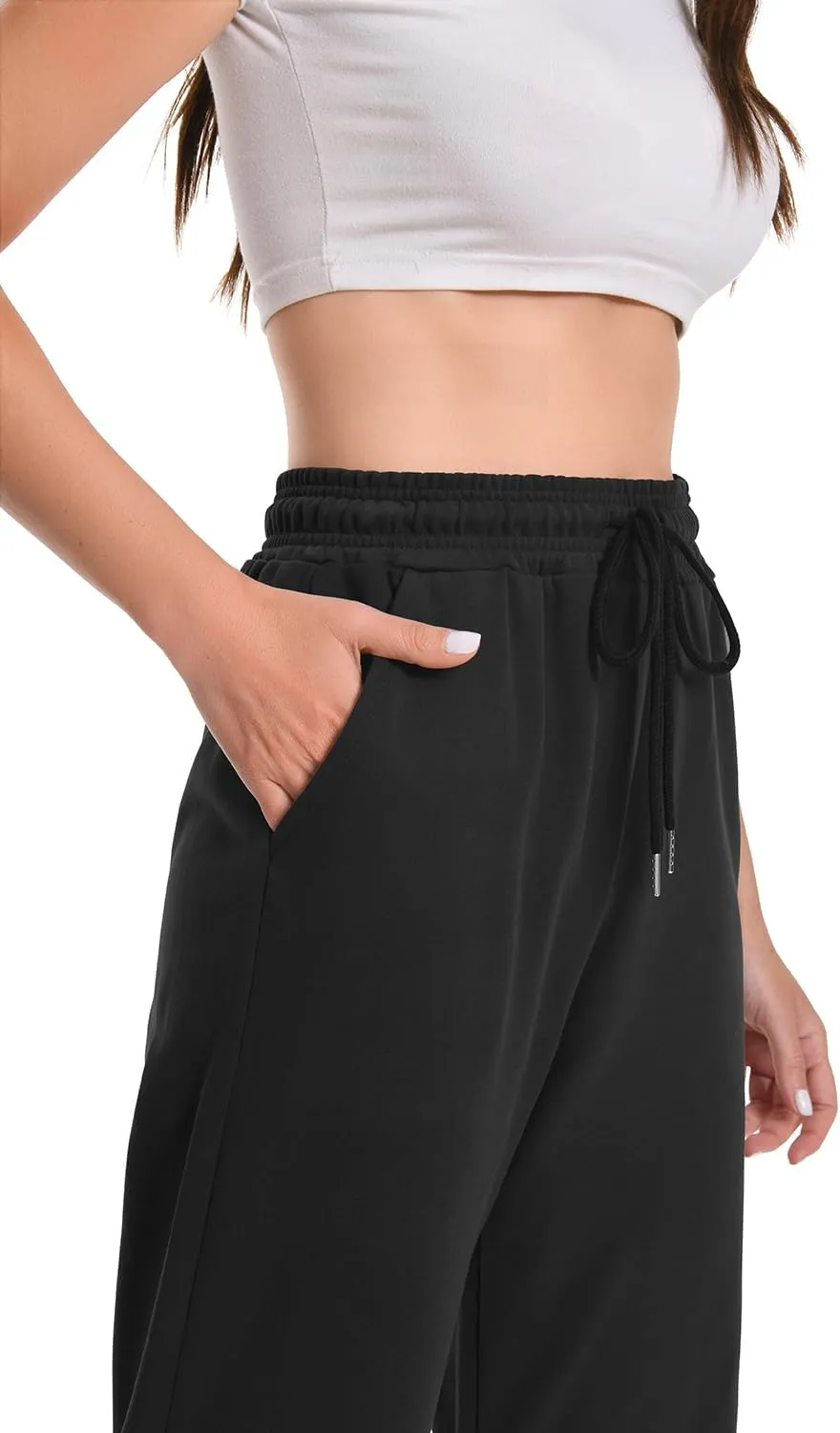 Auriviz High Waisted Sweat Pants Drawstring Womens Sweatpants Slant Side Pockets Straight Leg Pants 29 Inseam