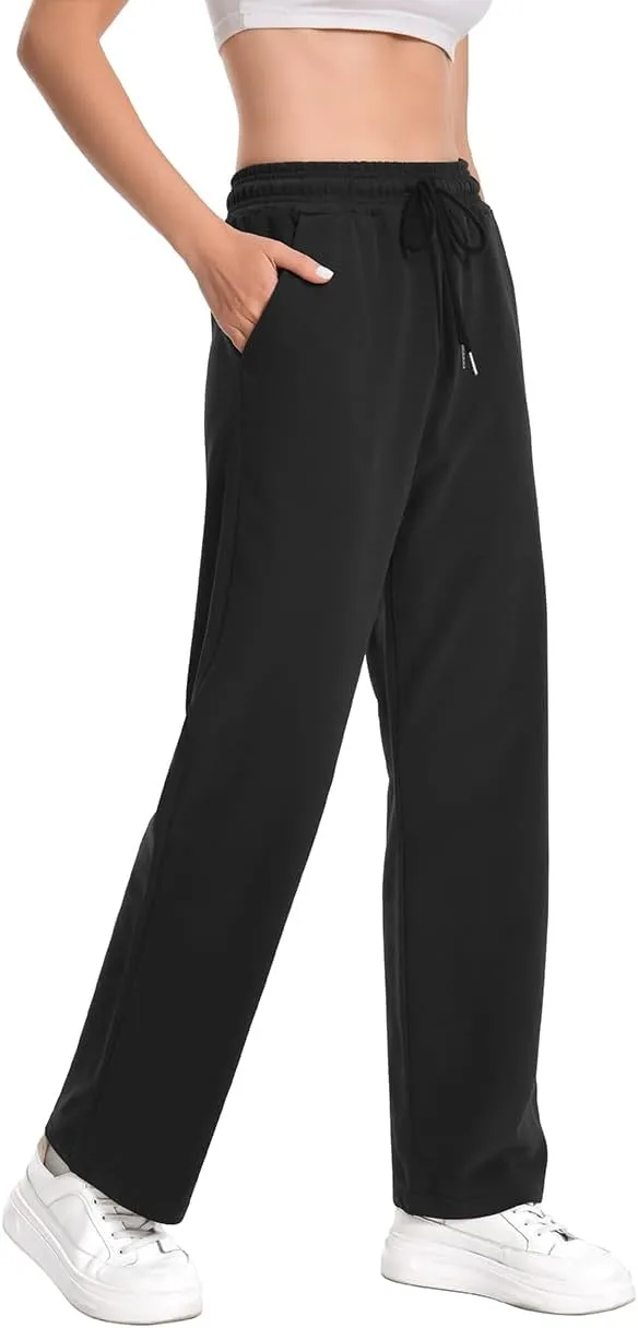 Auriviz High Waisted Sweat Pants Drawstring Womens Sweatpants Slant Side Pockets Straight Leg Pants 29 Inseam