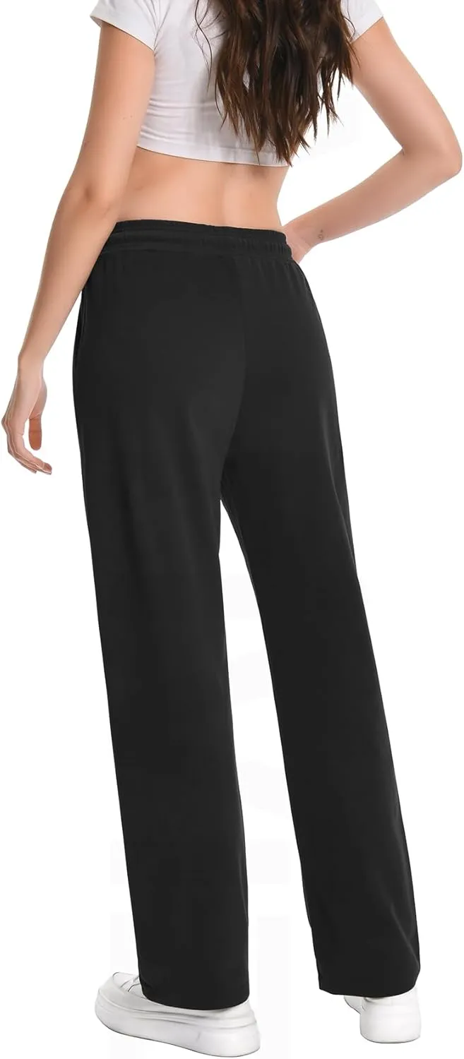 Auriviz High Waisted Sweat Pants Drawstring Womens Sweatpants Slant Side Pockets Straight Leg Pants 29 Inseam