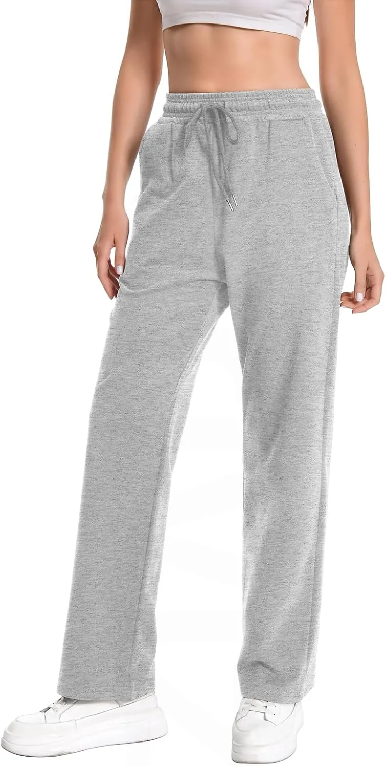 Auriviz High Waisted Sweat Pants Drawstring Womens Sweatpants Slant Side Pockets Straight Leg Pants 29 Inseam