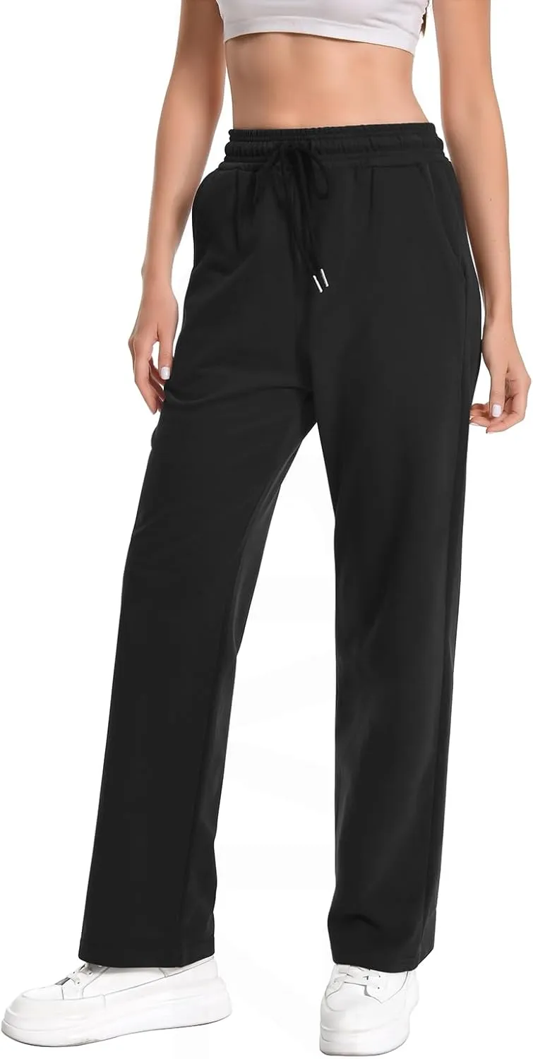 Auriviz High Waisted Sweat Pants Drawstring Womens Sweatpants Slant Side Pockets Straight Leg Pants 29 Inseam