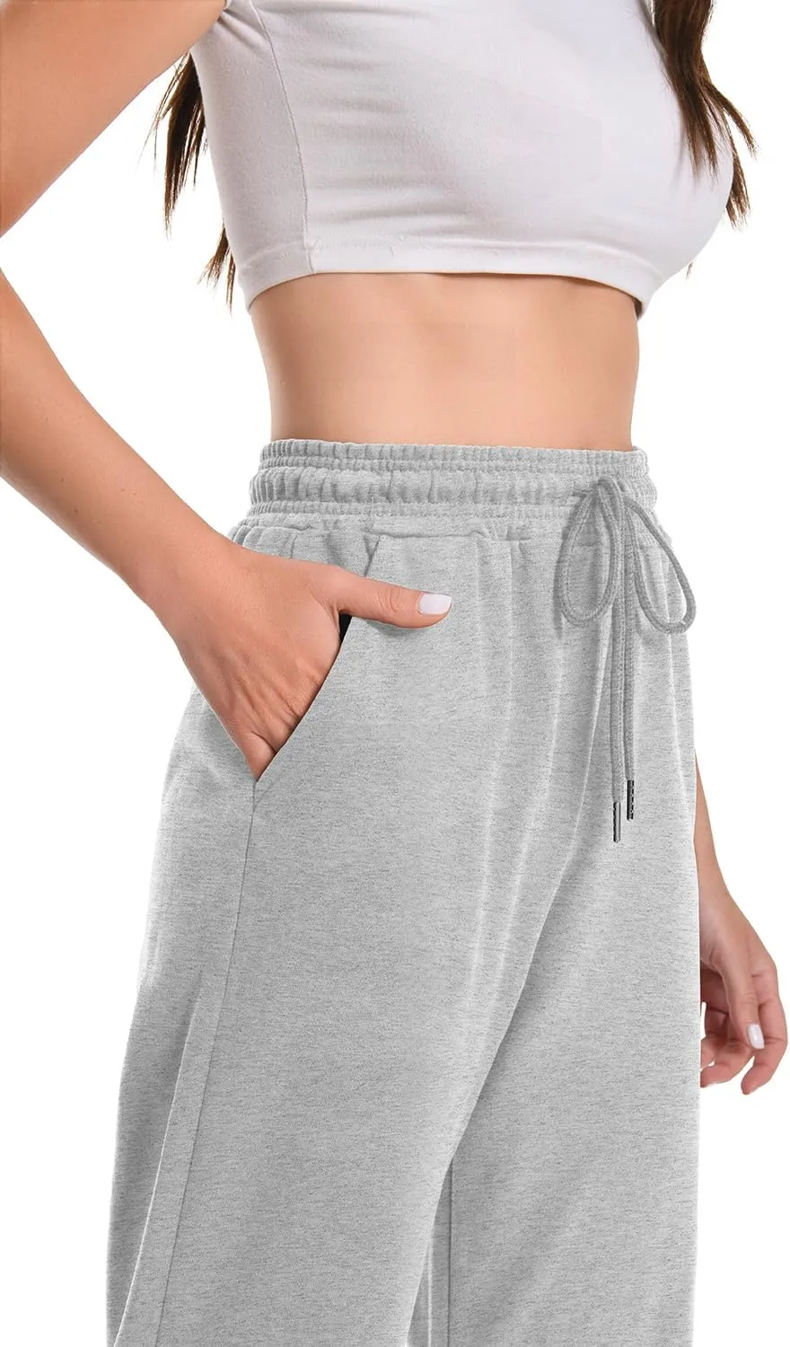 Auriviz High Waisted Sweat Pants Drawstring Womens Sweatpants Slant Side Pockets Straight Leg Pants 29 Inseam