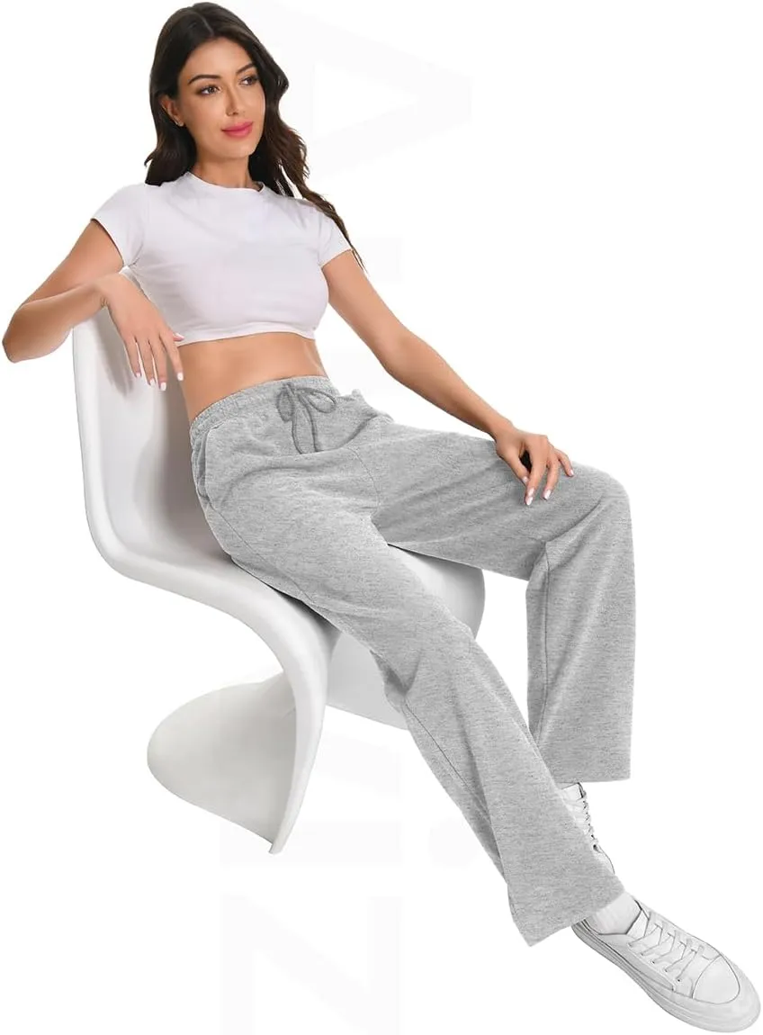 Auriviz High Waisted Sweat Pants Drawstring Womens Sweatpants Slant Side Pockets Straight Leg Pants 29 Inseam