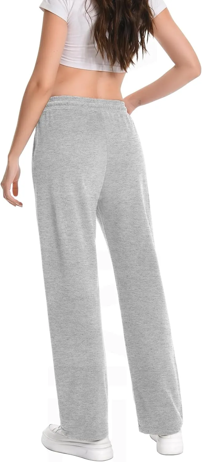Auriviz High Waisted Sweat Pants Drawstring Womens Sweatpants Slant Side Pockets Straight Leg Pants 29 Inseam