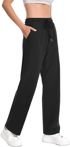 Auriviz High Waisted Sweat Pants Drawstring Womens Sweatpants Slant Side Pockets Straight Leg Pants 29 Inseam