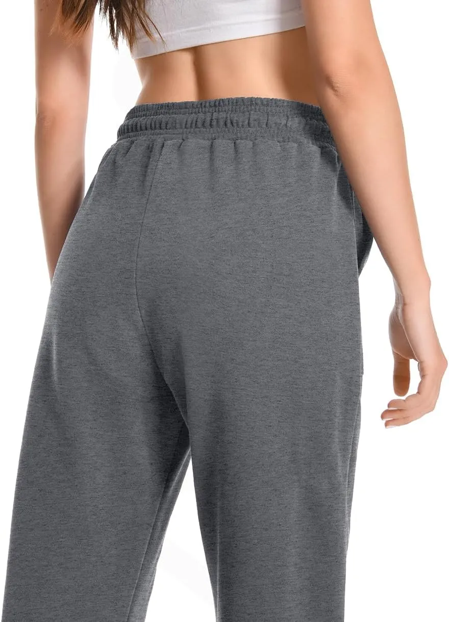Auriviz Widen Waistband Sweat Pants for Women Exposed Pockets Lounge Sweatpants Straight Leg Pants 29 Inseam