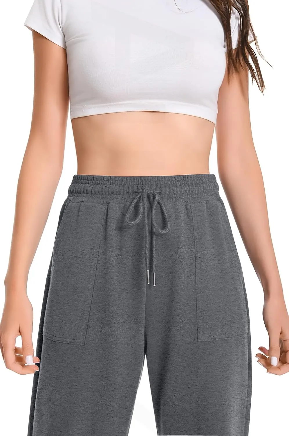 Auriviz Widen Waistband Sweat Pants for Women Exposed Pockets Lounge Sweatpants Straight Leg Pants 29 Inseam