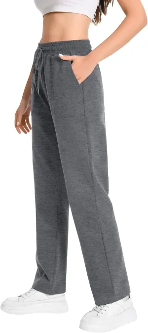 Auriviz Widen Waistband Sweat Pants for Women Exposed Pockets Lounge Sweatpants Straight Leg Pants 29 Inseam