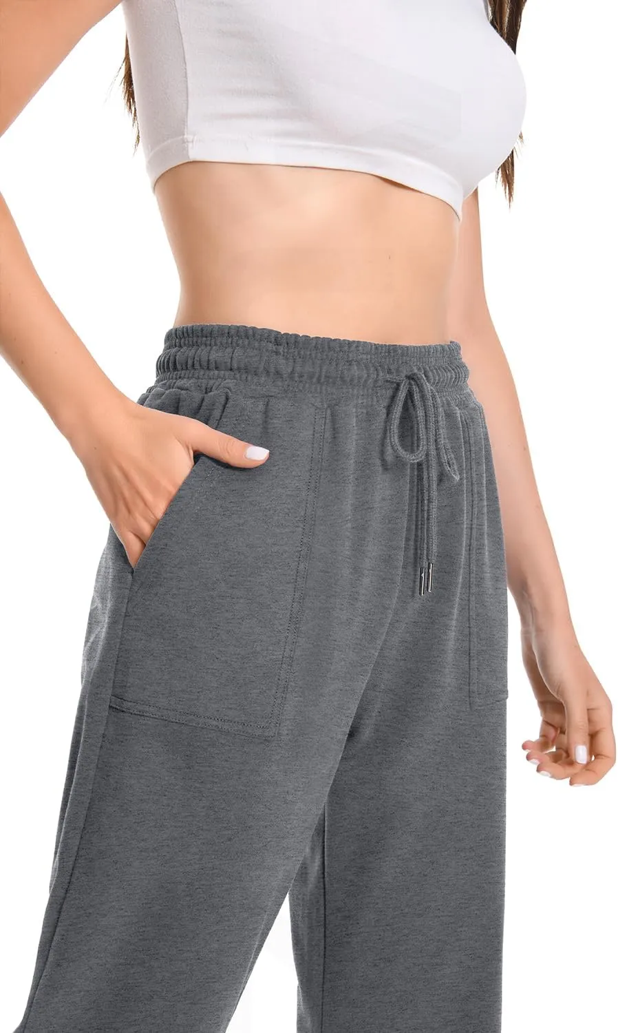 Auriviz Widen Waistband Sweat Pants for Women Exposed Pockets Lounge Sweatpants Straight Leg Pants 29 Inseam