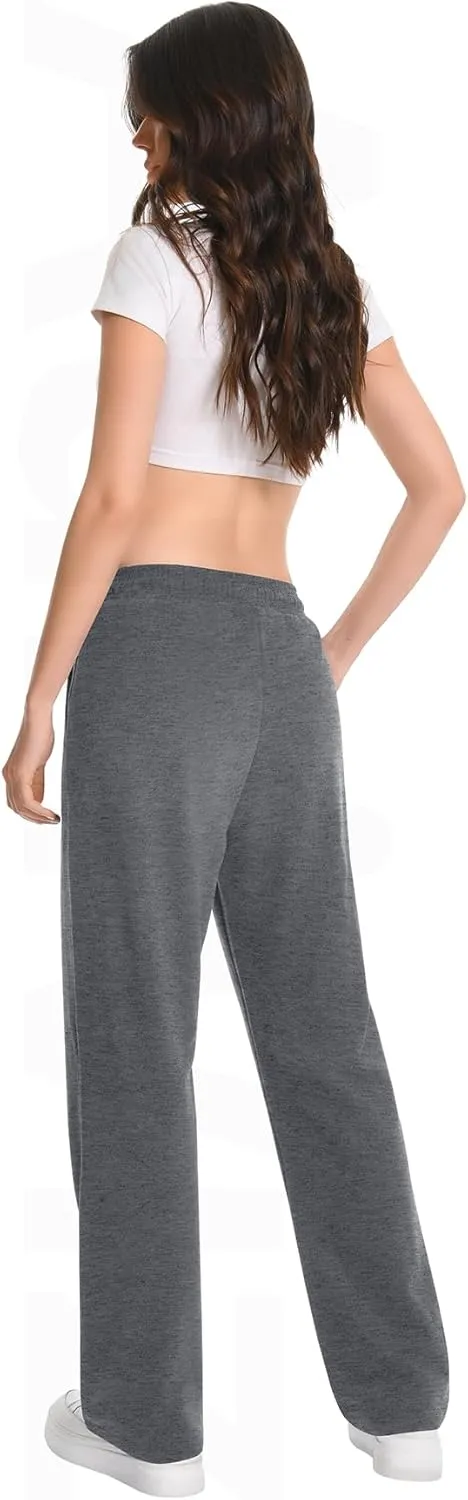Auriviz Widen Waistband Sweat Pants for Women Exposed Pockets Lounge Sweatpants Straight Leg Pants 29 Inseam
