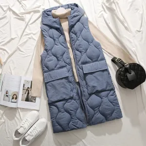 Autumn winter new long paragraph over the knee hooded cotton vest female Slim sleeveless down womens vests winter waistcoat