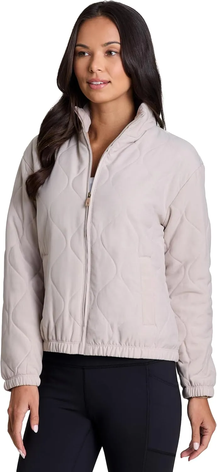 Avalanche Women's Jacket with Zipper Pockets, Everyday Transitional Mini Puffer Mock Neck Zip Up Hiking Jacket with Pockets