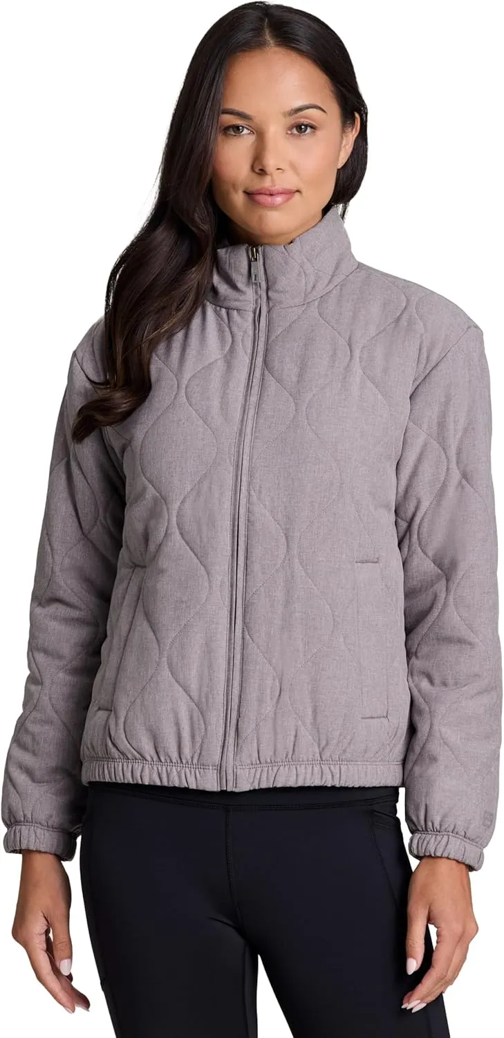 Avalanche Women's Jacket with Zipper Pockets, Everyday Transitional Mini Puffer Mock Neck Zip Up Hiking Jacket with Pockets
