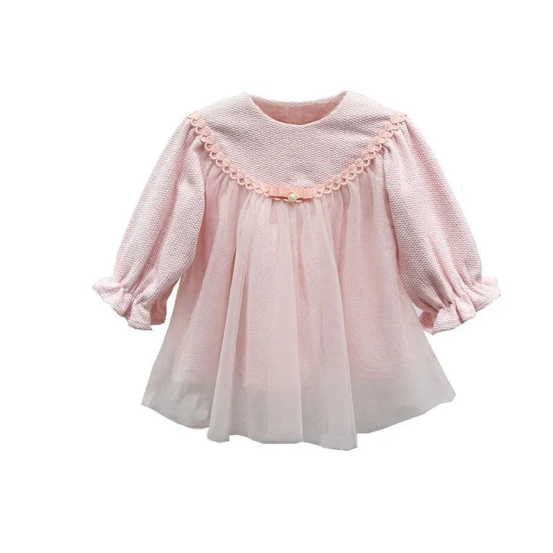 Baby Girl Long Sleeve Panel Mesh Dress Baby Girl Princess Dress