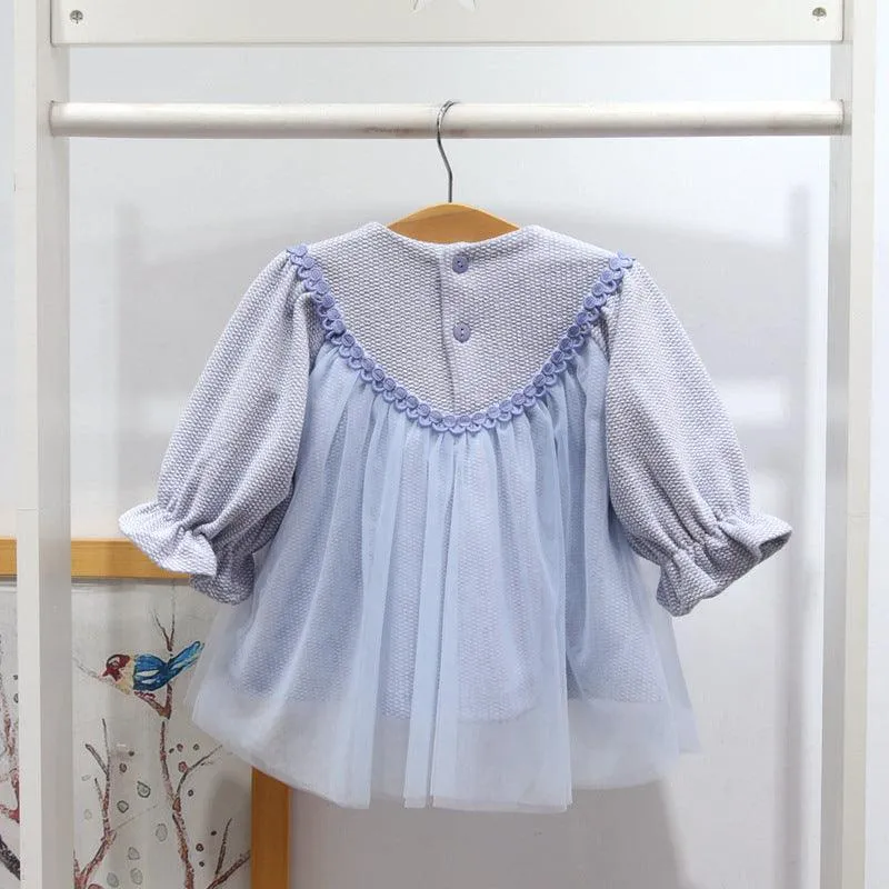 Baby Girl Long Sleeve Panel Mesh Dress Baby Girl Princess Dress