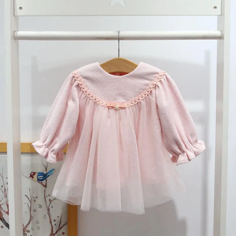 Baby Girl Long Sleeve Panel Mesh Dress Baby Girl Princess Dress