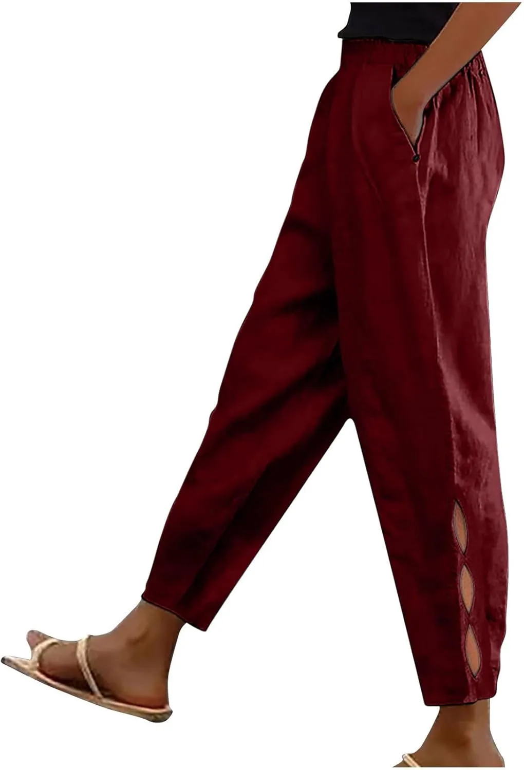 Baggy Pants Women Summer Loose High Waisted Pants Palazzo Comfy Slacks with Pocket Cotton Linen Long Trousers