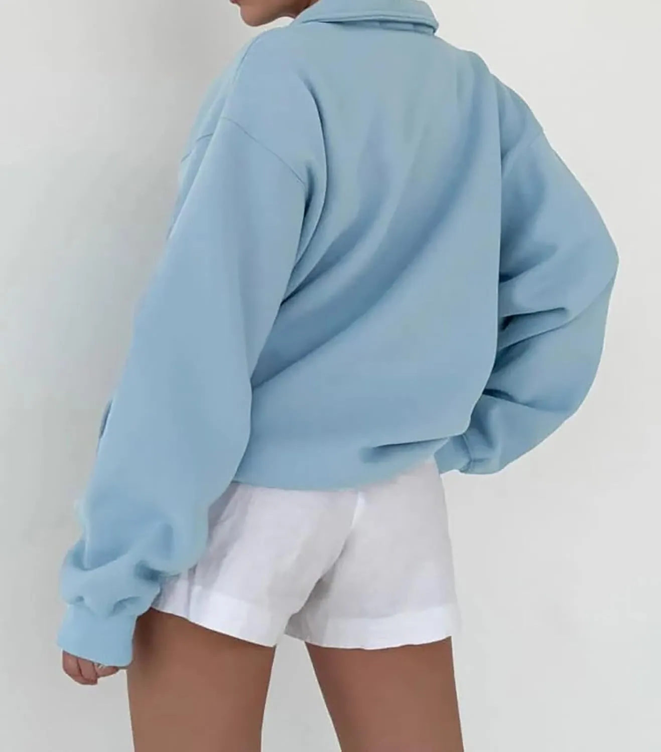 BAIGRAM Women Quarter Button Up Collar Polo Sweatshirt Oversized Fleece Fall Casual Pullover Tops 2024 Cute Outfits