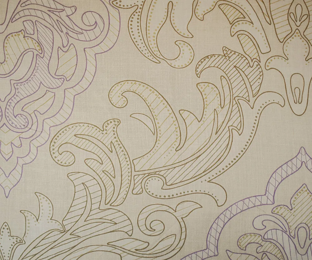Beige-Lavender-Multi Abstract Baroque Printed Cotton Twill Sateen Fabric