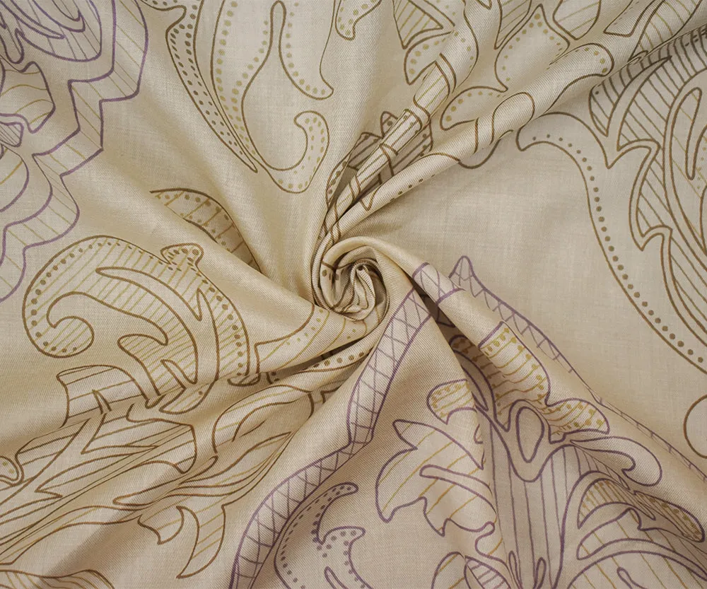 Beige-Lavender-Multi Abstract Baroque Printed Cotton Twill Sateen Fabric