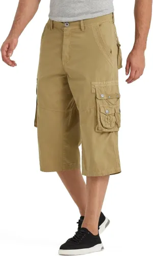 BEST SOUTH 3/4 Capri Long Cargo Shorts for Men Below Knee 18 Inches Pants Cotton