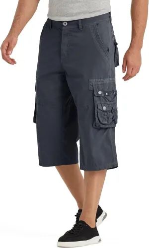 BEST SOUTH 3/4 Capri Long Cargo Shorts for Men Below Knee 18 Inches Pants Cotton