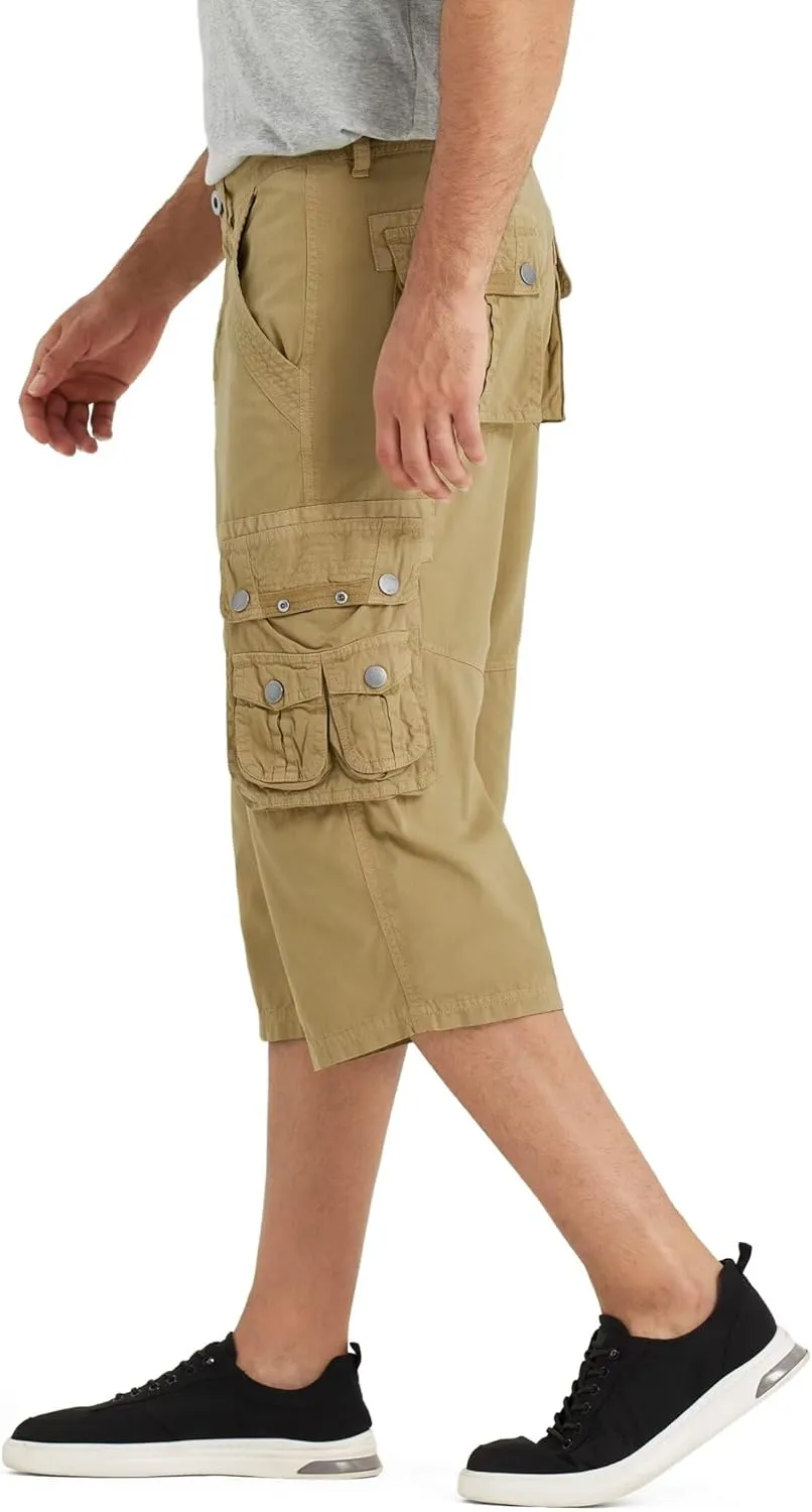 BEST SOUTH 3/4 Capri Long Cargo Shorts for Men Below Knee 18 Inches Pants Cotton