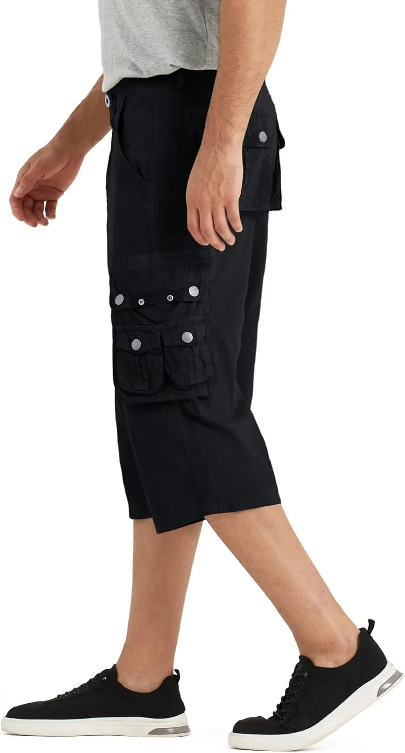 BEST SOUTH 3/4 Capri Long Cargo Shorts for Men Below Knee 18 Inches Pants Cotton
