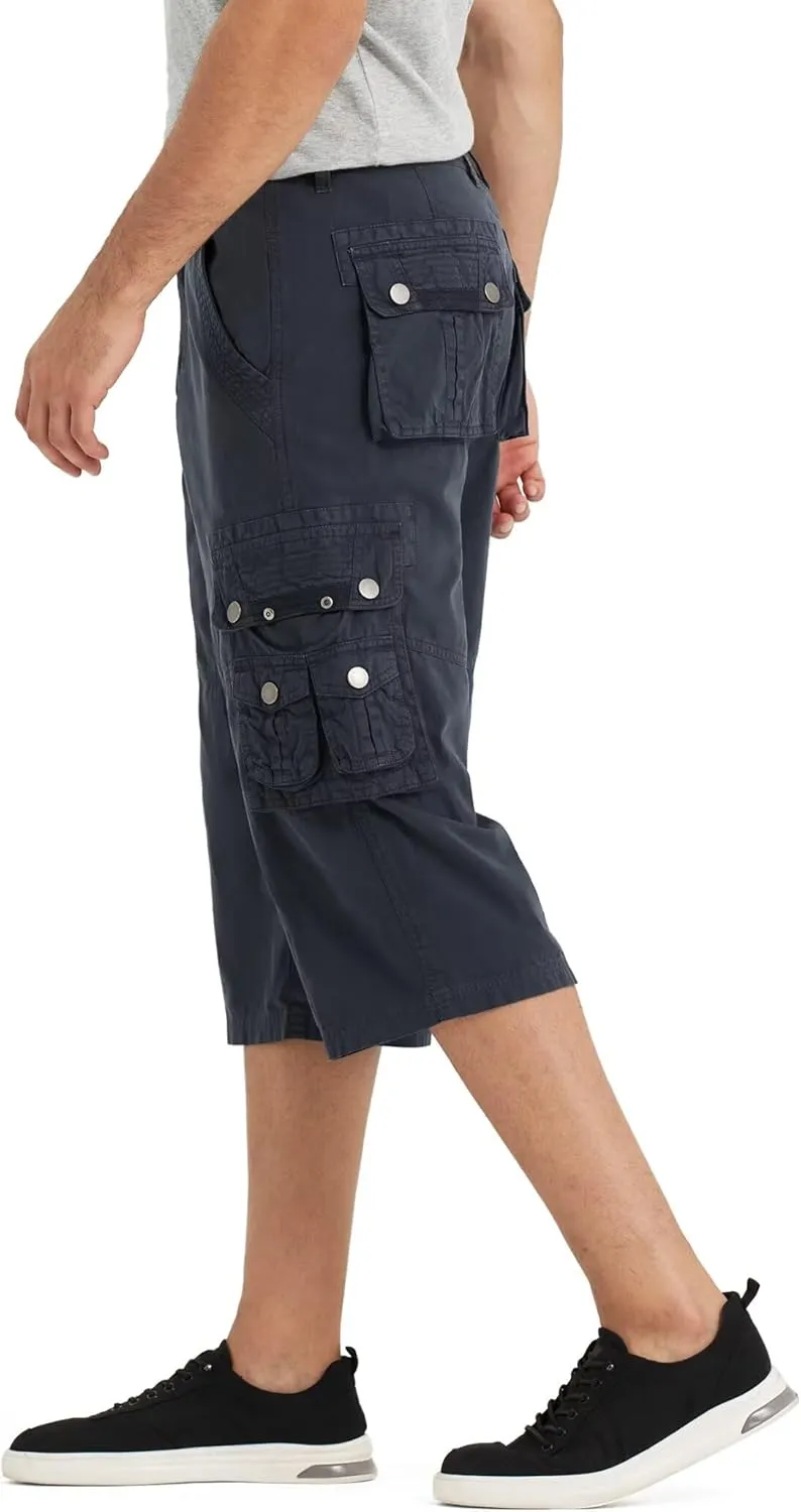 BEST SOUTH 3/4 Capri Long Cargo Shorts for Men Below Knee 18 Inches Pants Cotton